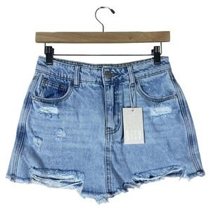 NWT DESU Distressed Frayed Denim Shorts Light Blue Summer Grunge Size 8